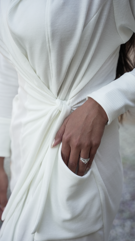 The Iconic Hourglass Robe — Cozy Waffle White